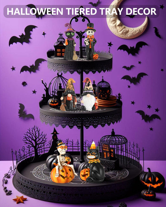 Spooky Skeleton & Black Cat Figurine Set – Light-Up Resin Halloween Decorations with Color-Changing Glow