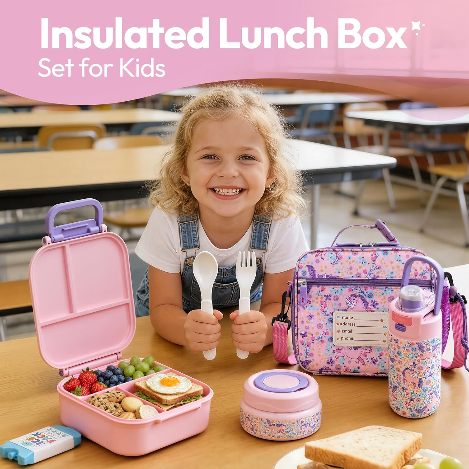 Pink 42 oz Bento Travel Set with Thermos and Bottle