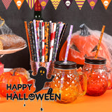 30PCS Assorted Halloween Reusable Straws – 6 Designs with Cleaning Brushes, Food-Grade Plastic for Party & Daily Drinks