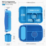 Blue 5-Compartment Bento Box with Sauce Container