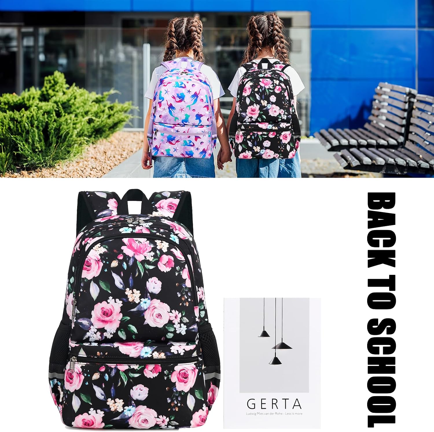 Floral Lake School Backpack Set with Insulated Lunch Bag