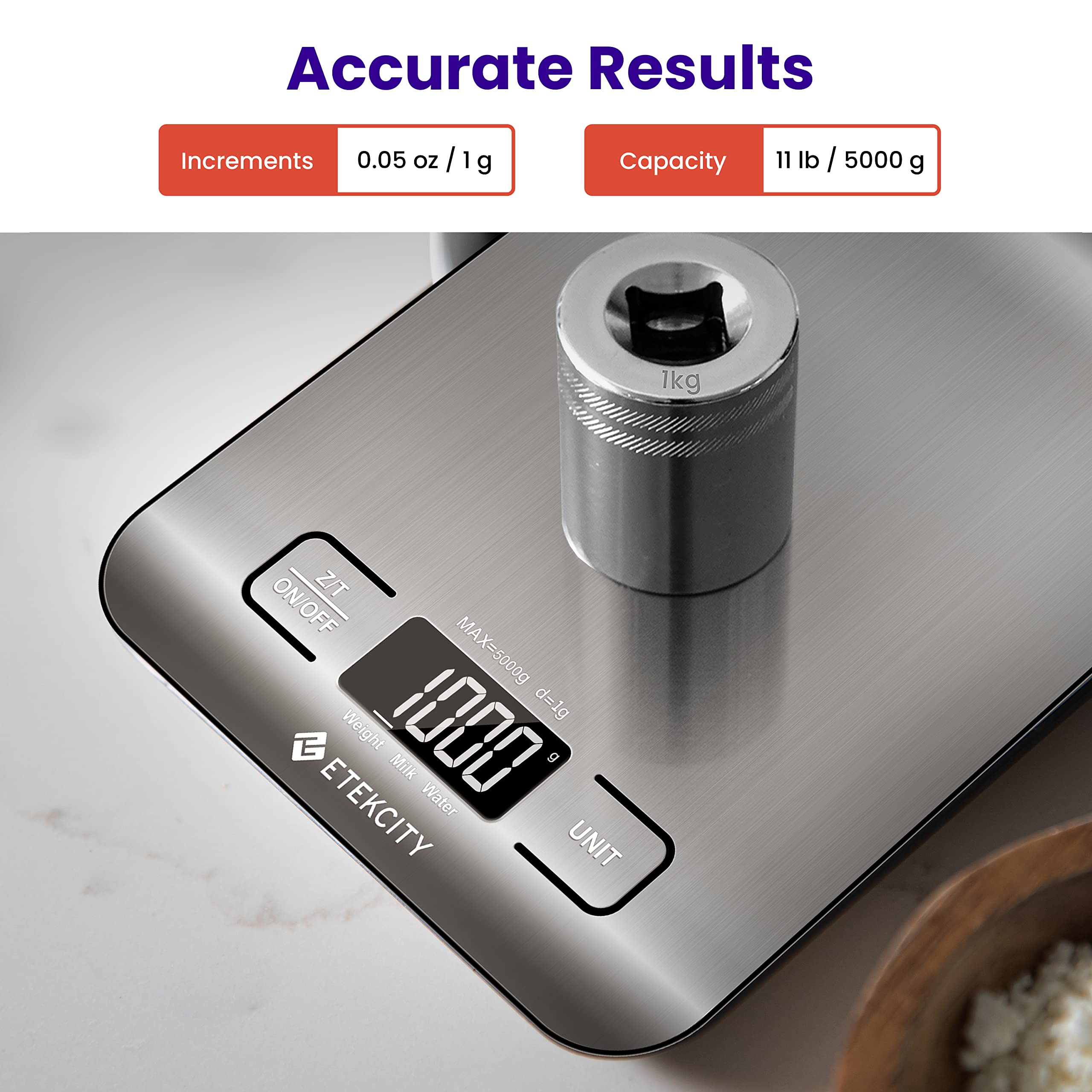 Digital Kitchen Scale with LCD Display – Precision Stainless Steel Food Scale (11 lb / 5 kg)