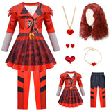 Girls Red Heart Costume Set – Jacket, Pants, Wig & Accessories (Bracelet, Necklace, Earrings, Hairpin)