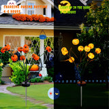 3D Solar Pumpkin Firefly Lights – 2 Pack 20 LEDs Double-Sided Halloween Outdoor Lights with Green Leaves, IP65 Waterproof (Orange)