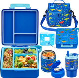 Kids Bento Lunch Box Set with 3 Compartments, 17 oz Food Jar, Insulated Bottle, Lunch Bag and Ice Pack
