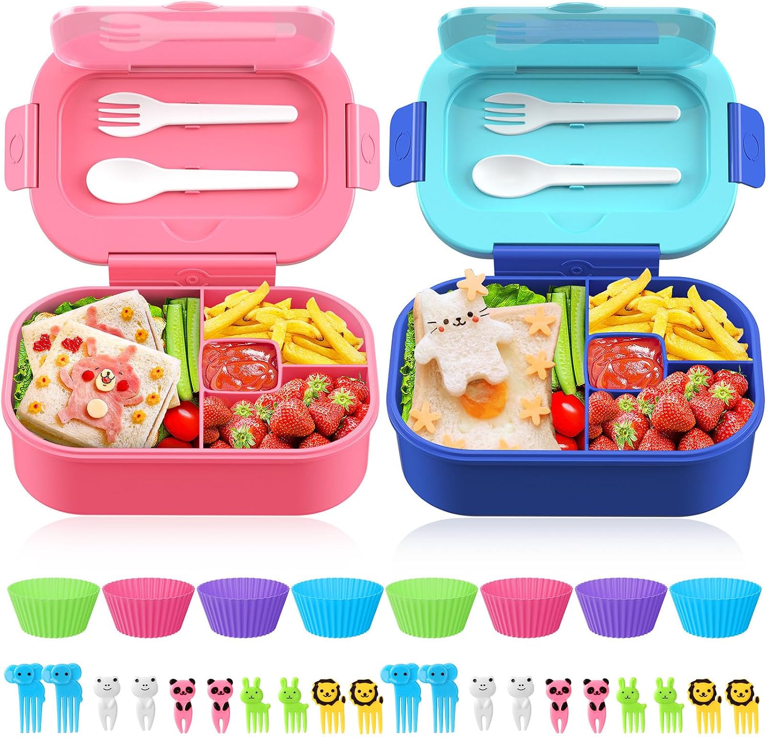 Blue 44 oz Kids Bento Box with Utensils and Food Picks