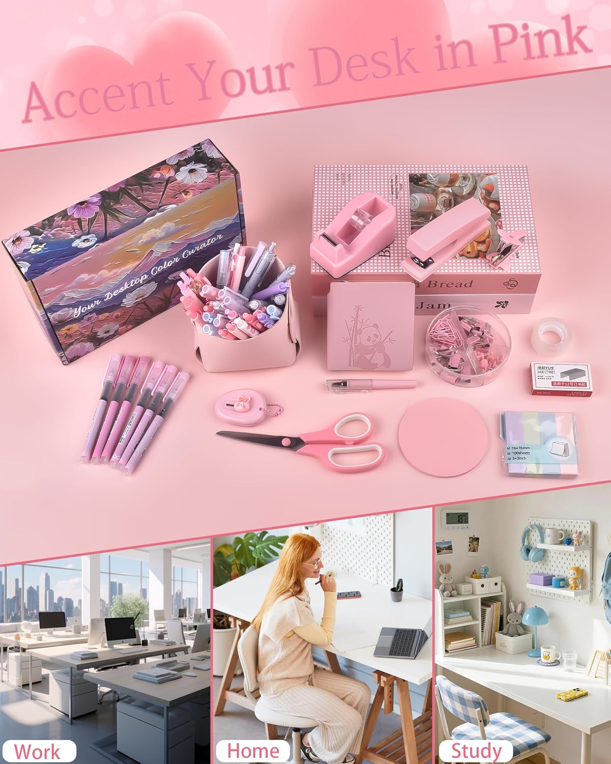 Pink Office Desk Gift Set with Stapler and Pen Case