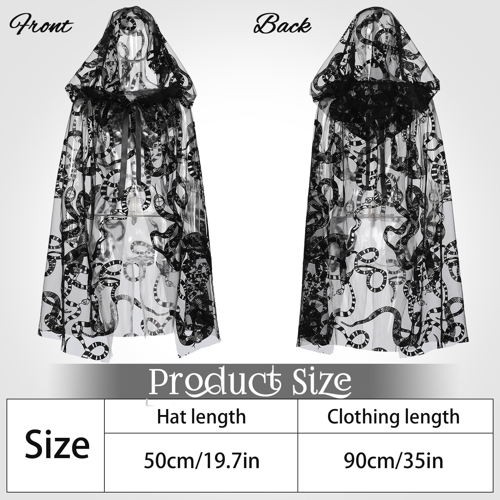 Black Snake Pattern Hooded Cloak – Gothic Lace Cape for Halloween & Cosplay