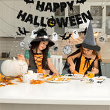 Black Glitter “Happy Halloween” Banner Set 🕷️ – Pre-Assembled Party Garland with Spiders, Bats & Webs