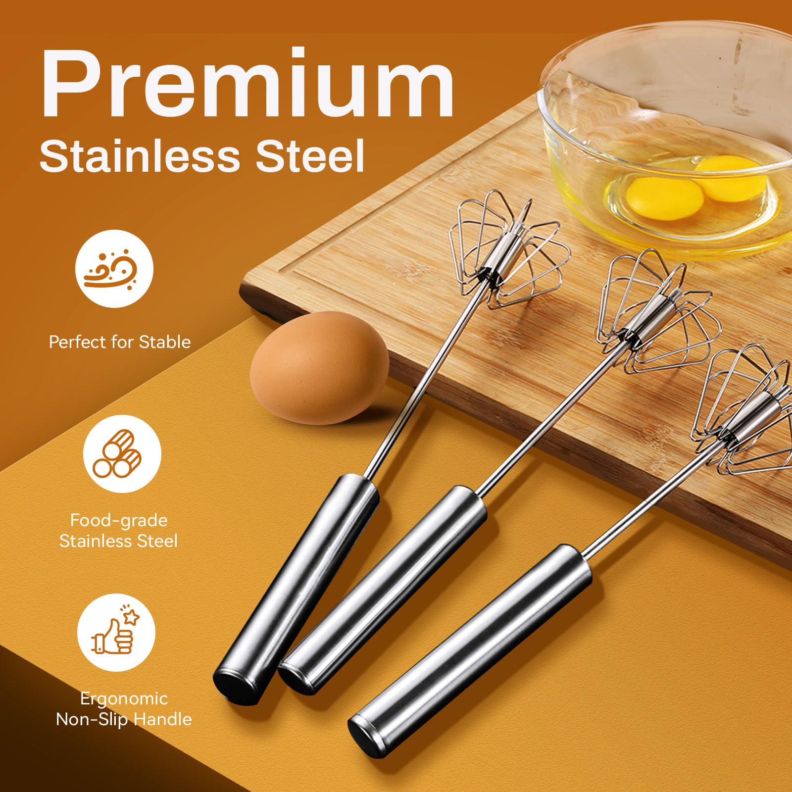 Semi-Automatic Stainless Steel Hand Whisk – One-Press Easy Mixing Tool (10 in)
