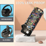 16 oz Kids Insulated Water Bottle with Straw – Leakproof Stainless Steel Gaming School Bottle with Carry Handle