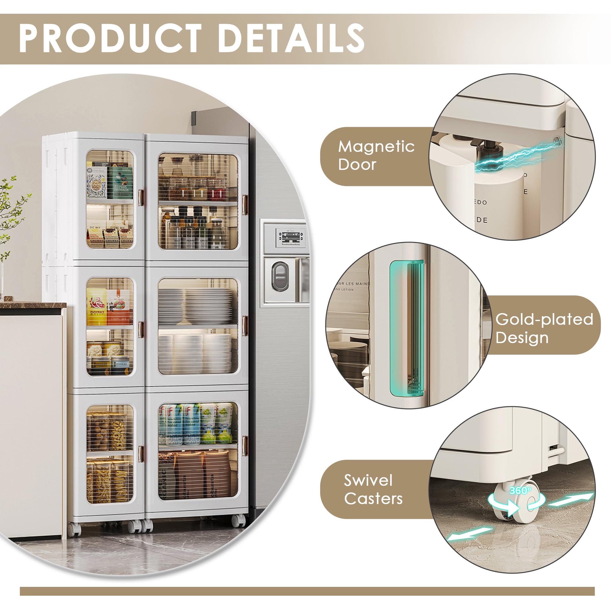 Slim Tall Storage Cabinet with Adjustable Shelves & Wheels – Waterproof Vertical Organizer for Bathroom, Kitchen & Small Spaces