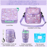 Kids Bento Lunch Box Set with 3 Compartments, 17 oz Food Jar, Insulated Bottle, Lunch Bag and Ice Pack