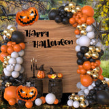 Halloween Balloon Arch Kit – 122 PCS Black, Orange, Sand & White Party Garland Set with Pumpkins & Starburst Balloons