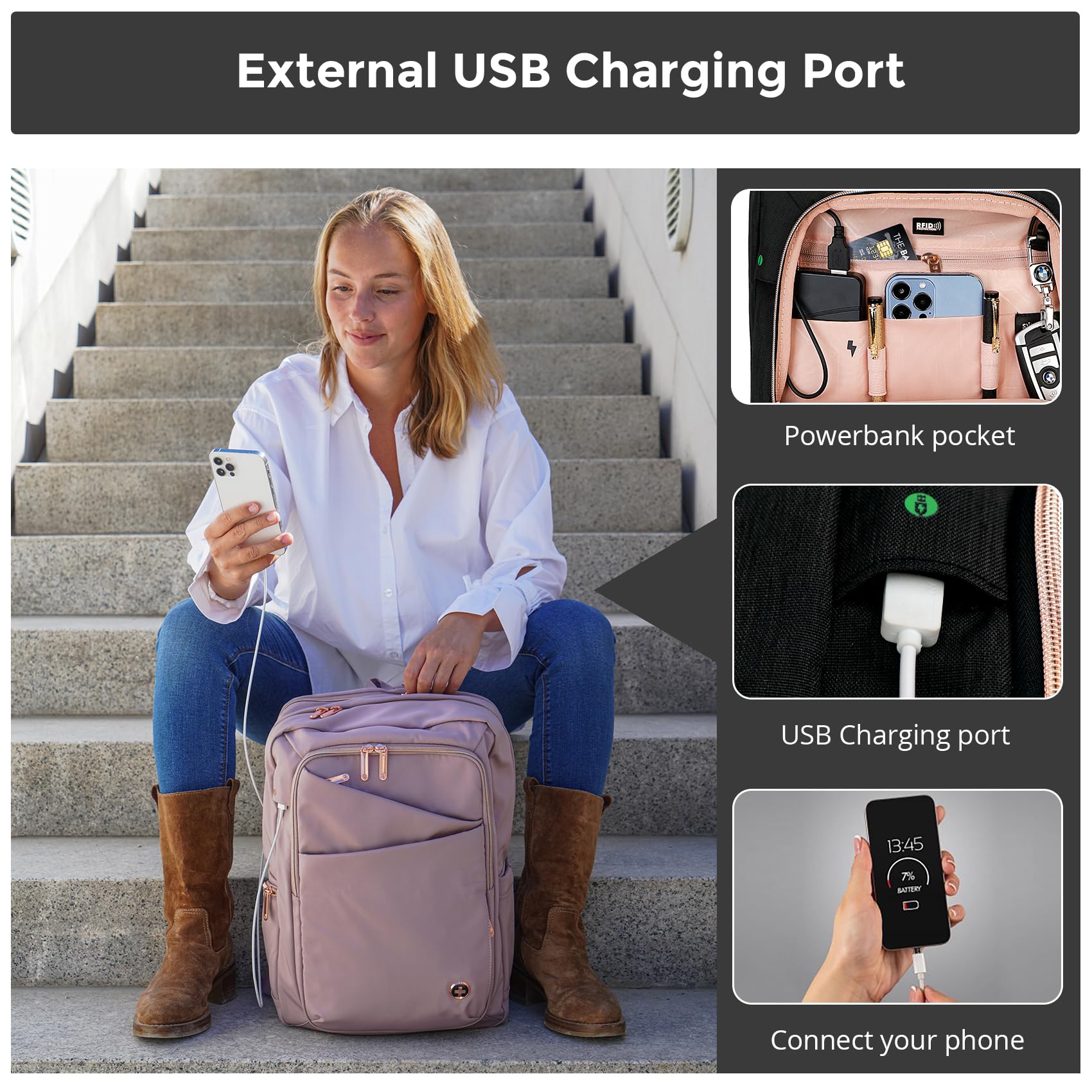 Swissdigital Design Women’s Business Laptop Backpack – USB Charging RFID Work & Travel Bag