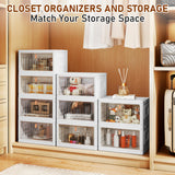 4-Tier Modular Storage Bins with Lids & Wheels – 23QT Foldable Plastic Organizer Drawers, White