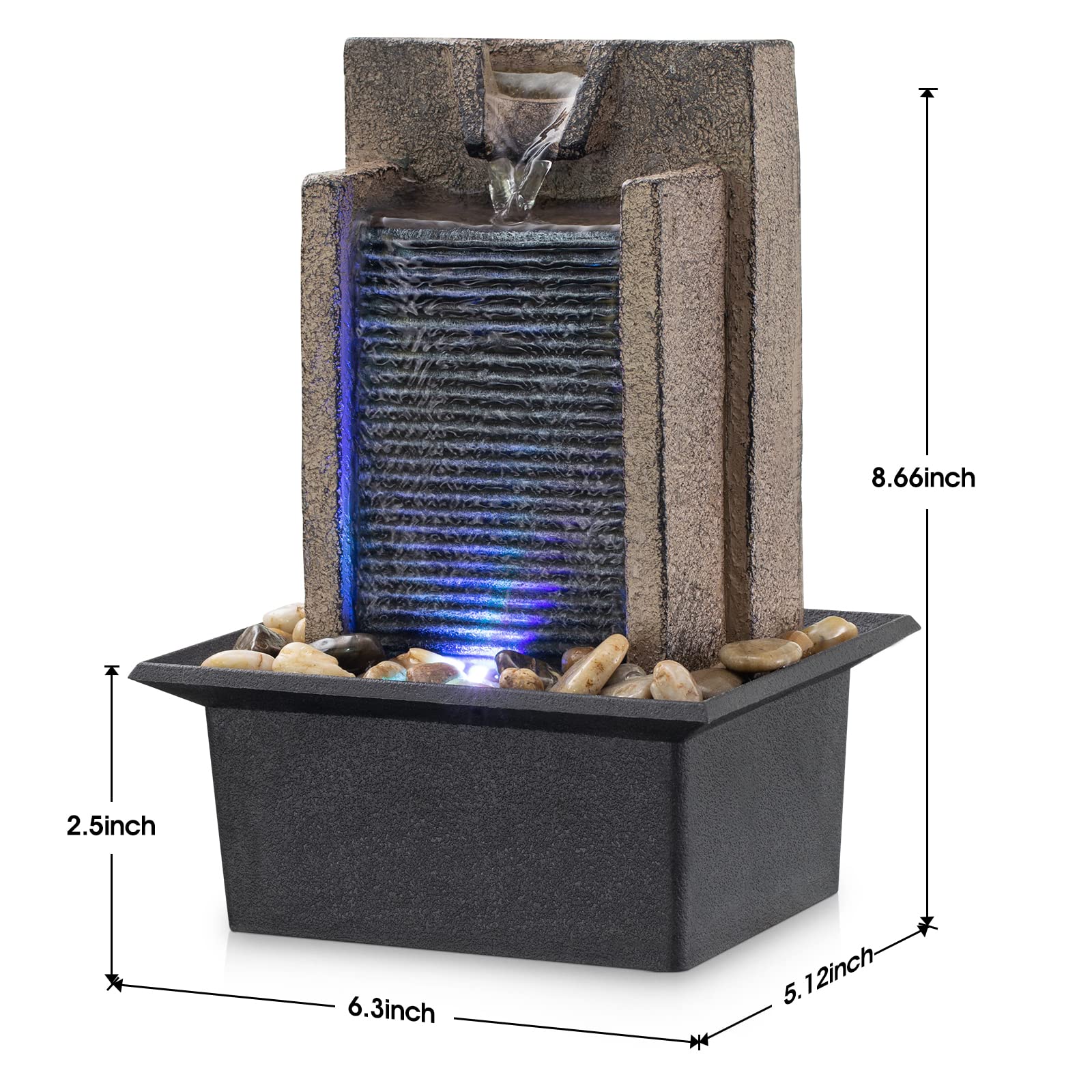 LED Mini Rock Waterfall Table Fountain with Natural Stone Design, Indoor Meditation Water Feature & Quiet Circulating Pump – Decorative Zen Fountain