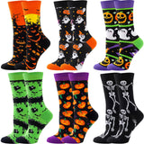 6Pairs Women’s Halloween Socks – Pumpkin, Ghost, Witch, Owl & Skeleton Crew Socks for Festive Comfort