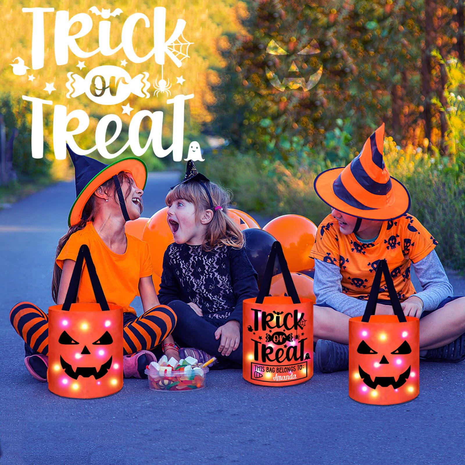 Light Up Halloween Trick-or-Treat Bag – LED Ghost Candy Bucket (Reusable, Orange, 2025 Edition)