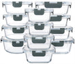 Glass Food Storage Containers with Lids – 24-Piece Borosilicate Meal Prep Set (Gray Lids)