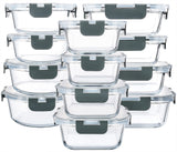Glass Food Storage Containers with Lids – 24-Piece Borosilicate Meal Prep Set (Gray Lids)