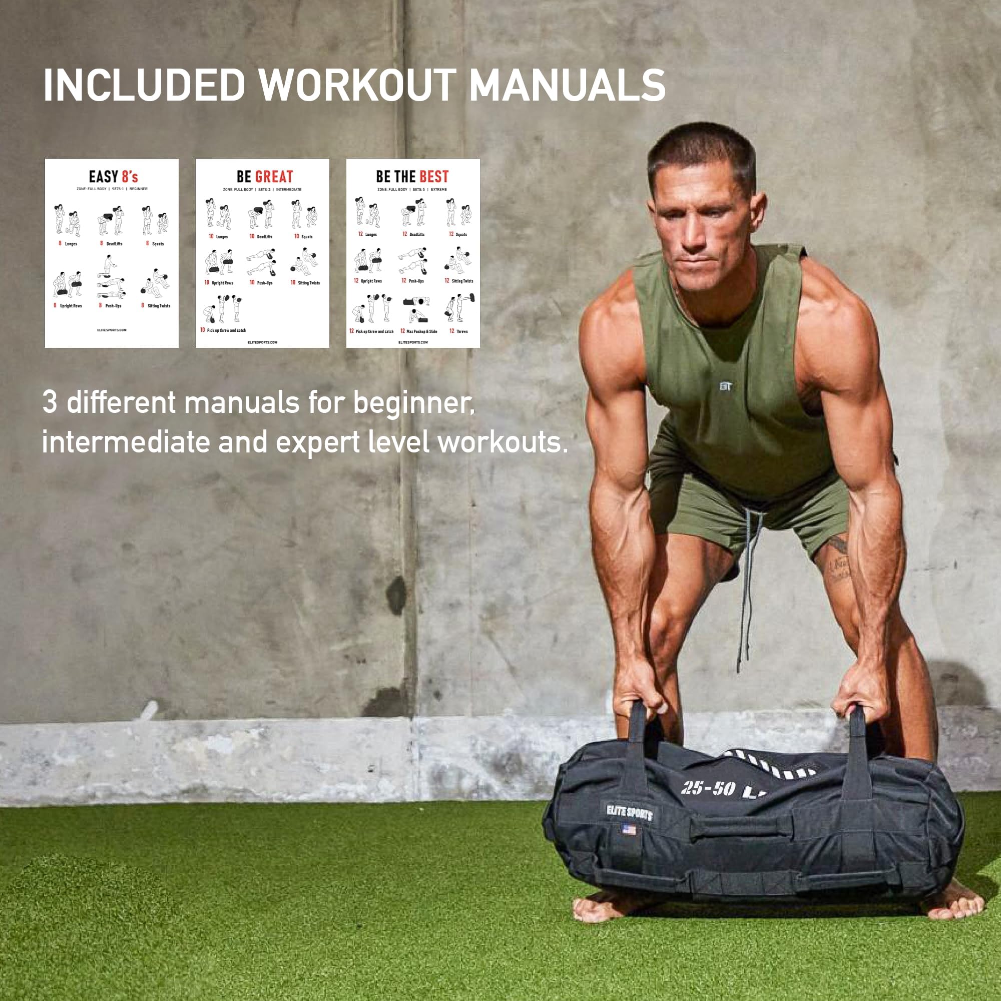 Elite Sports Heavy-Duty Workout Sandbag for Full-Body Strength & Core Training – Multi-Handle, Unfilled (Black)