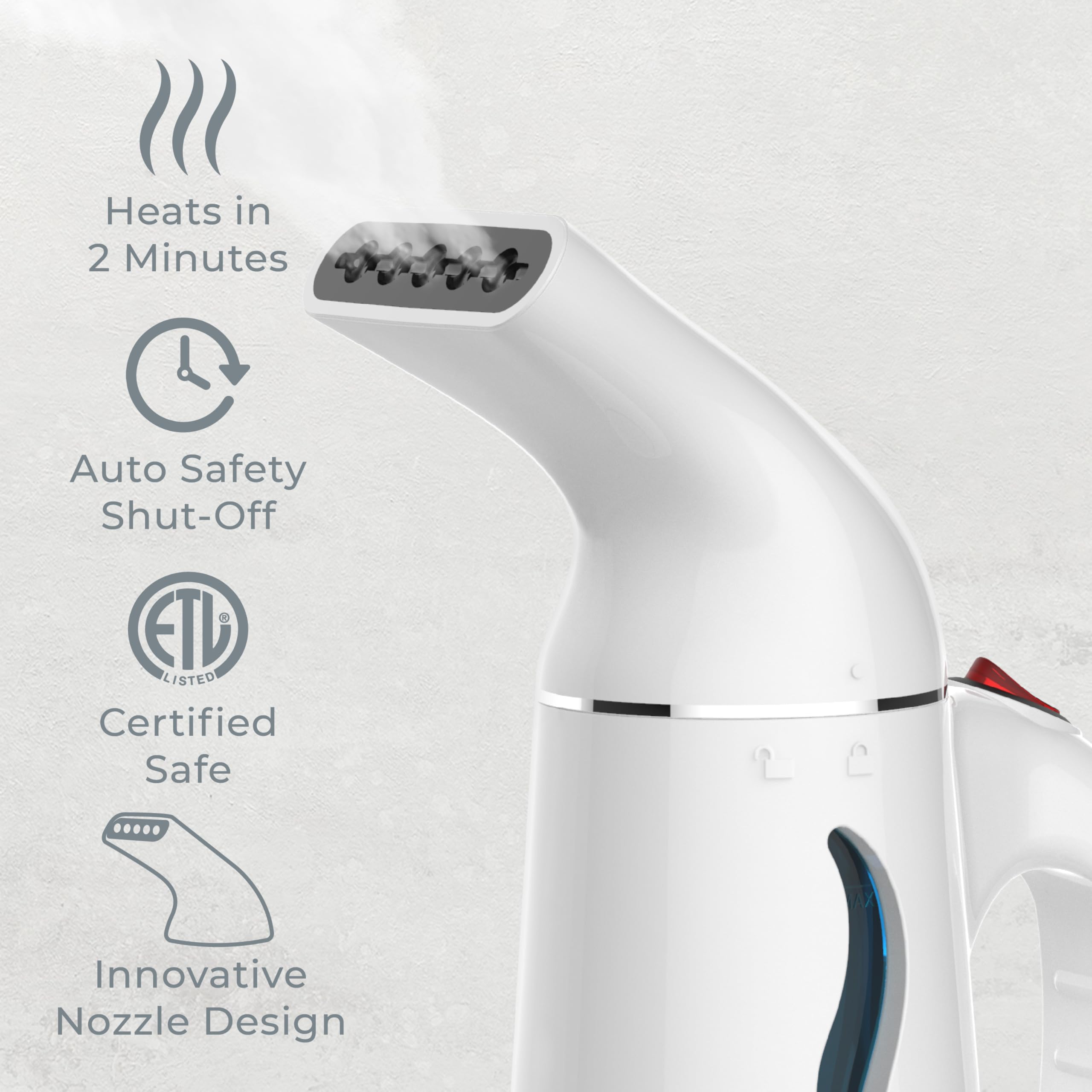 Portable Handheld Travel Garment Steamer with Fast Heat, Auto Shut-Off and Compact Wrinkle Remover System