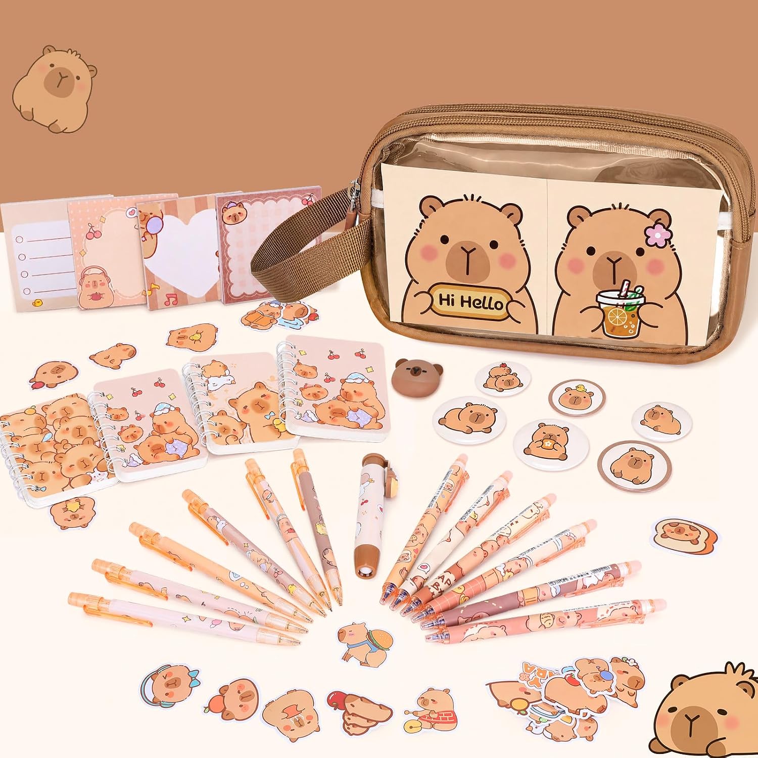 Brown Capybara 30-Piece Backpack and School Set
