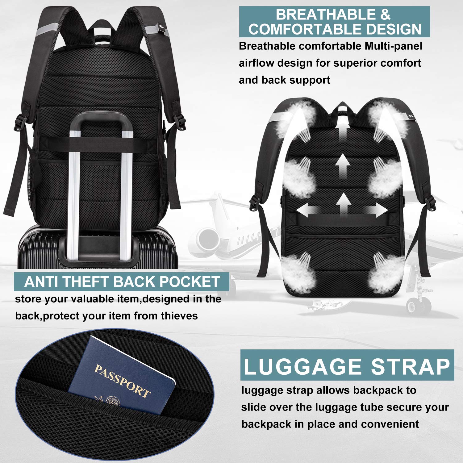 Extra Large 50L Travel Laptop Backpack for Men & Women, TSA Friendly, USB Charging, Anti-Theft Design