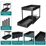 DEKAVA 2-Tier Sliding Cabinet Organizer (2-Pack) – Pull-Out Storage Baskets for Bathroom, Kitchen & Pantry (Black)