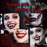 Vampire Fangs Set with Coffin Box – 4 Sizes Realistic White Fake Teeth with Adhesive (13mm–19mm)