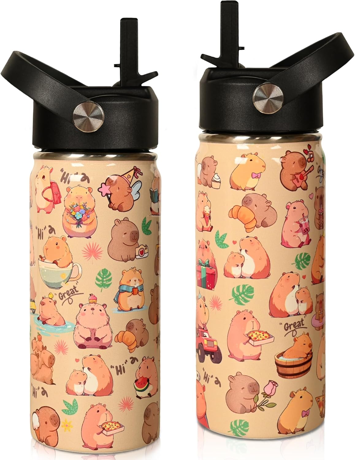 16 oz Kids Insulated Water Bottle with Straw – Leakproof Stainless Steel Gaming School Bottle with Carry Handle
