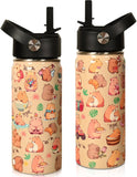 16 oz Kids Insulated Water Bottle with Straw – Leakproof Stainless Steel Gaming School Bottle with Carry Handle