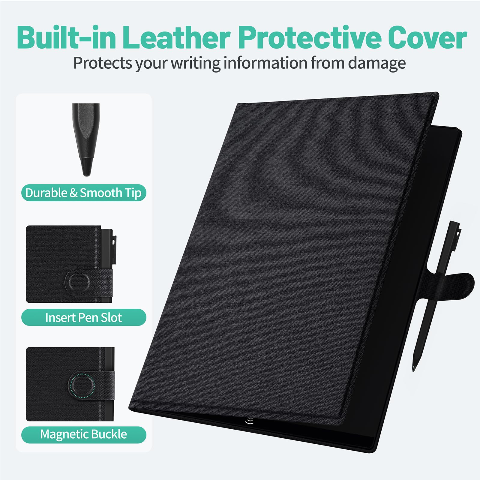 11.5” Large LCD Writing Tablet with Leather Case – Reusable Digital Notepad & Meeting Board (Black)