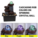 Rainbow LED Tabletop Waterfall Fountain with Crystal Ball – Indoor Zen Decor (Brown/Black)