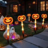 LOLStar Halloween Pathway Lights – 5 Jack-O’-Lantern Pumpkin Stakes with 8 Flashing Modes, Timer & Waterproof Battery Box (Orange, 8.8ft Strand)