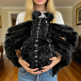Oversized Black Spider Plush – 34" Halloween Stuffed Decoration with Furry Legs & Embroidered Eyes – Giant Soft Halloween Prop