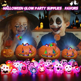 Glow-in-the-Dark Halloween LED Rings – Colorful Light-Up Party Favors with Pumpkins, Ghosts, Skulls & Bats (2025 Upgrade)