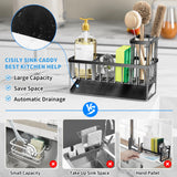 Stainless Steel Kitchen Sink Organizer with Automatic Drainage – 3-Compartment Sponge Holder