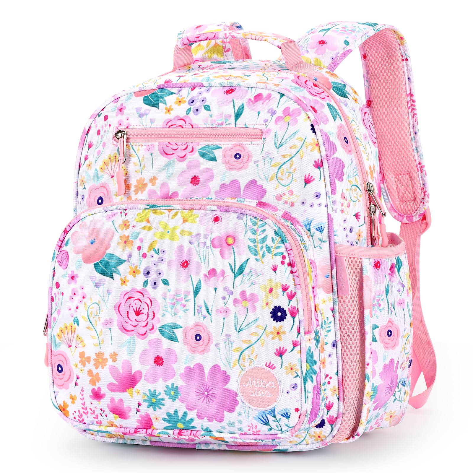 MIBASIES Kids Backpack for Girls – Lightweight Kindergarten & Elementary School Bookbag with Insulated Pocket (Flower Pink)