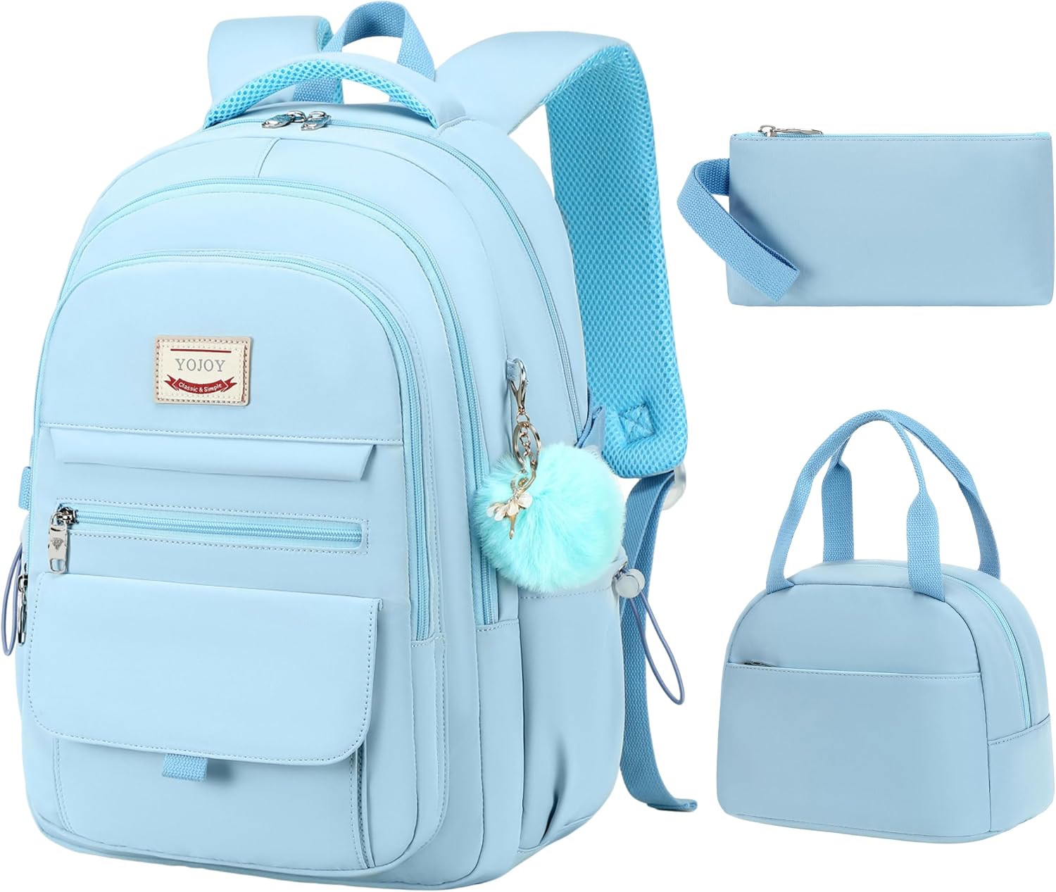 Pink 3-Piece School Backpack Set with Laptop Sleeve