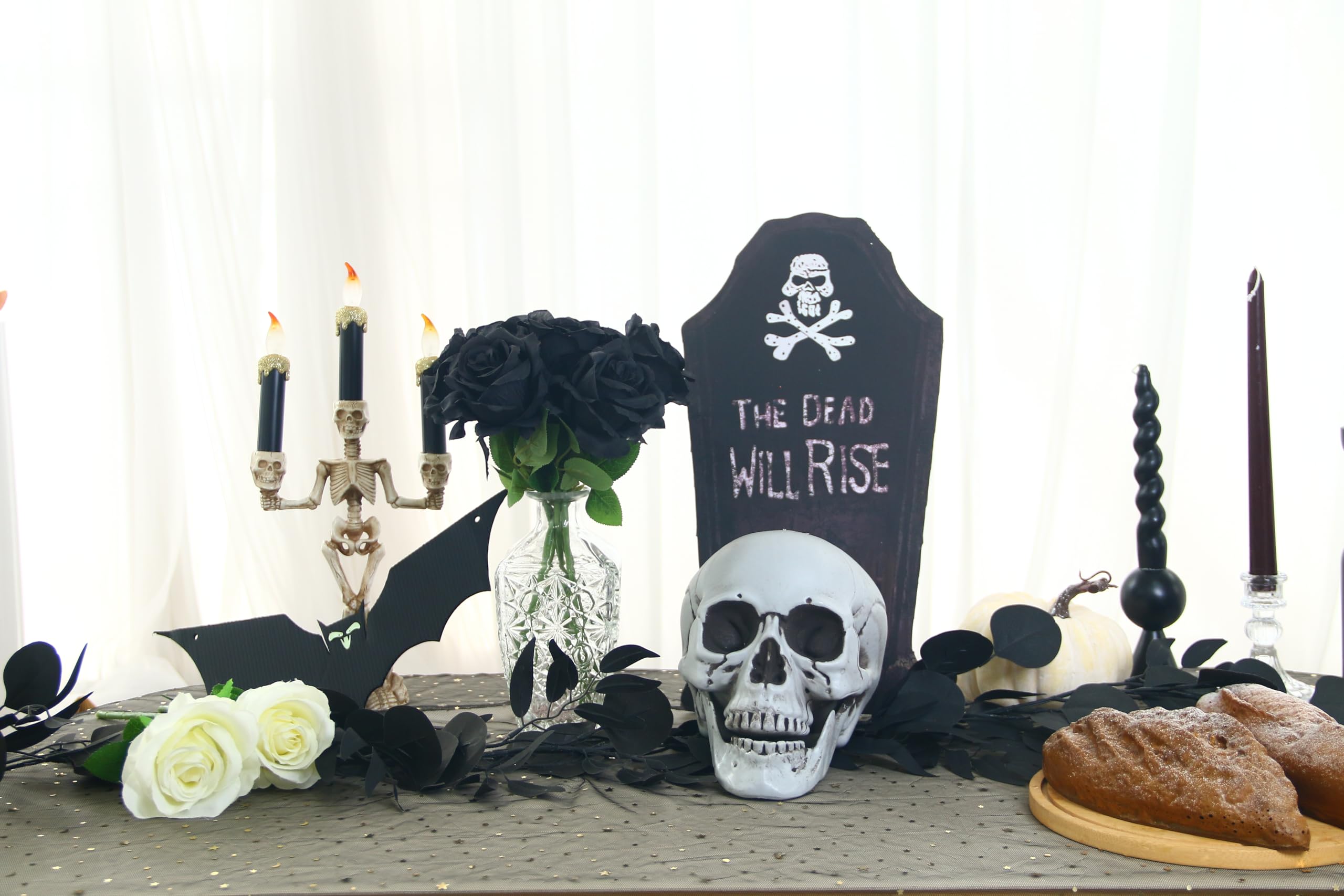 12PCS Artificial Black Roses with Green Stems – Lifelike Silk Flowers for Halloween, Weddings & Home Decor