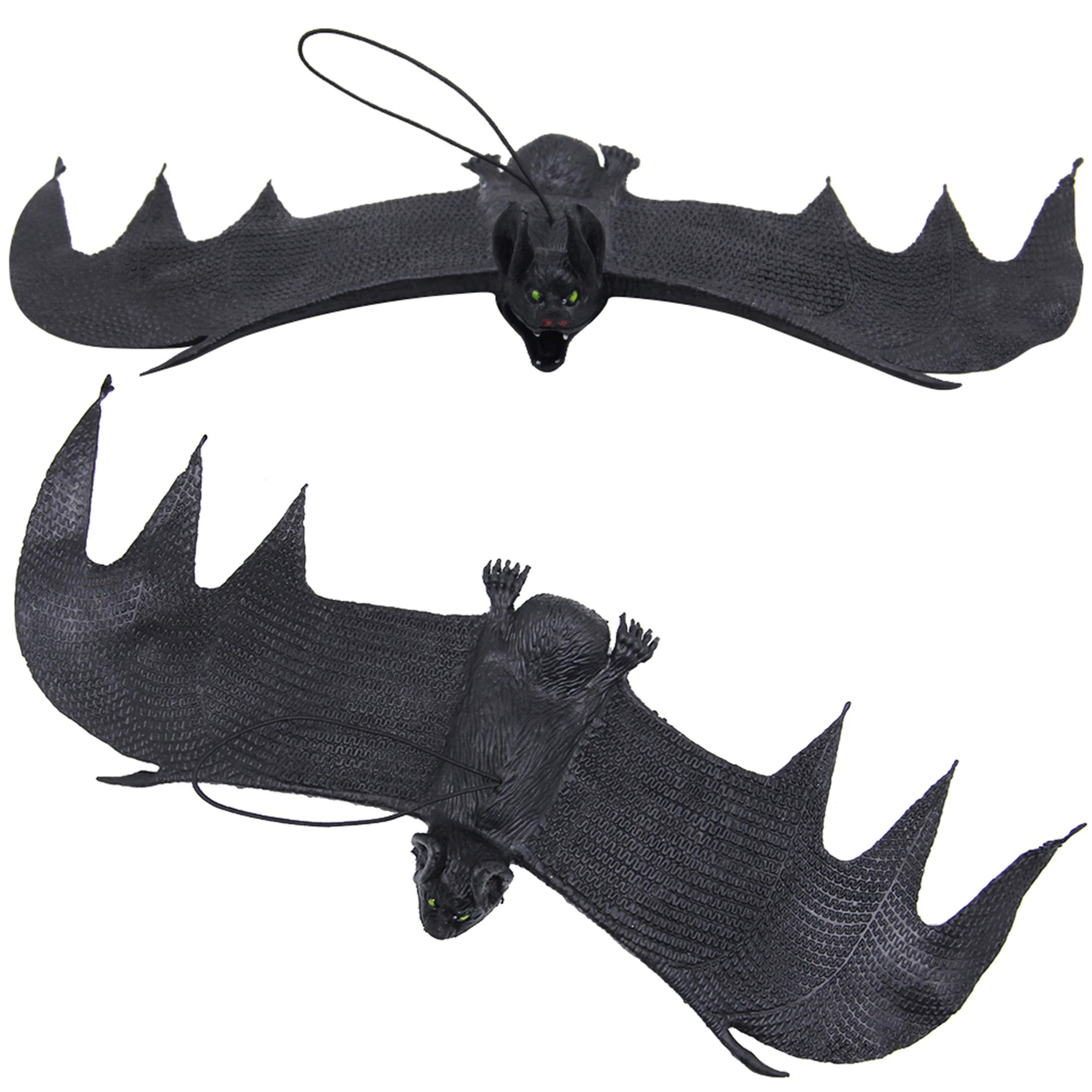 Halloween Hanging Rubber Bats – 6 Pack Realistic Bat Decorations (11-Inch Wingspan)