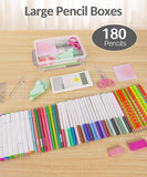 Sooez 6 Pack Extra Large Pencil Box, Plastic Hard Pencil Case Crayon Box Bulk, Clear Marker Organizer Plastic Containers with Lid, Stackable Storage Boxes for Art Craft, Back to School Supplies, Multi