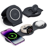 3-in-1 Wireless Charging Station for iPhone, Apple Watch & AirPods, Foldable Fast Wireless Charger Stand for Travel and Nightstand Use