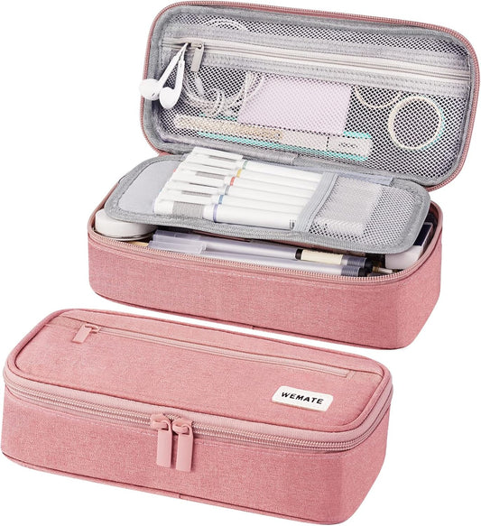 Large 80-Pencil Canvas Organizer Case with 5 Compartments