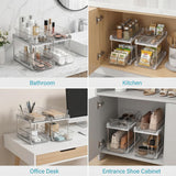 AIYULONG White 2-Tier Pull-Out Bathroom Organizer Set – Slide-Out Drawers with Anti-Sway Tracks for Under Sink & Countertop (2 Pack)