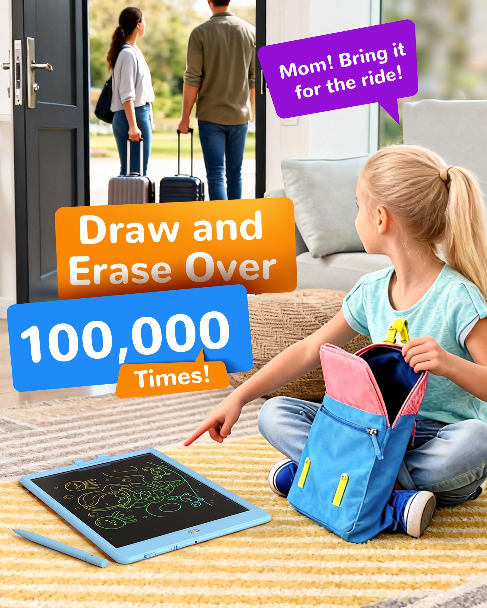 10” Colorful LCD Writing Tablet for Kids – Reusable Doodle Drawing Board (Blue)