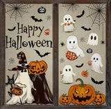 Vintage Halloween Window Clings – 6 Double-Sided PVC Sheets with Ghosts, Pumpkins, Cats & Bats