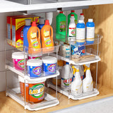 Delamu Modular 3-Tier Pull-Out Under Sink Organizer Set – Stackable Clear Storage System for Kitchen & Bathroom (White)